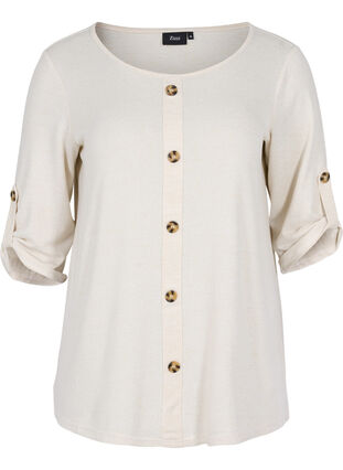 Blouse with buttons and 3/4 sleeves, Pumice Stone Melange, Packshot image number 0