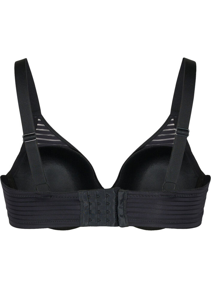 Moulded bra with striped mesh, Black, Packshot image number 1