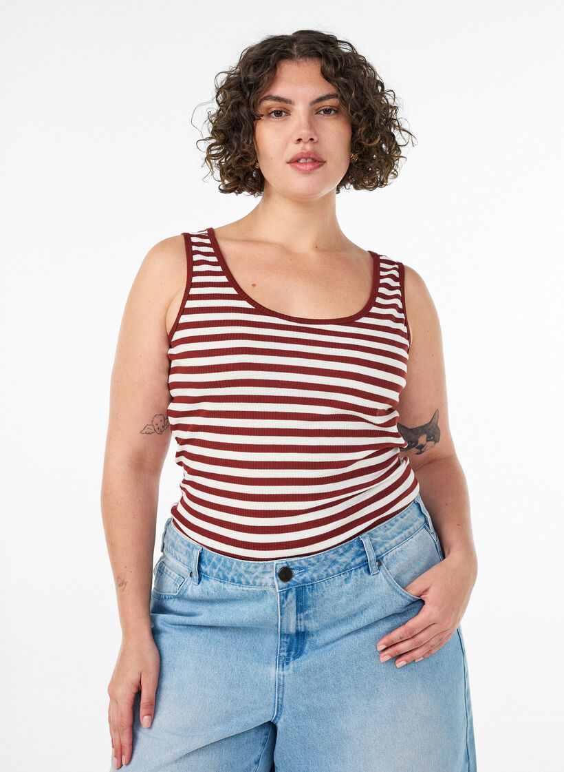 Striped tank top with a rib structure, Red, Model image number 0