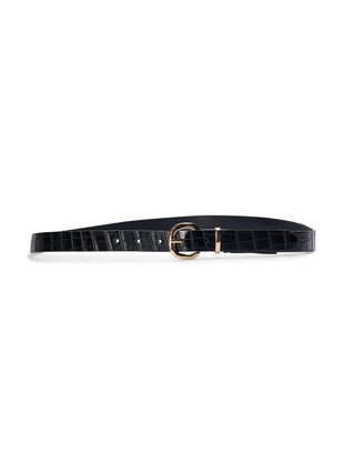 Faux leather belt with crocodile pattern, Black, Packshot image number 2