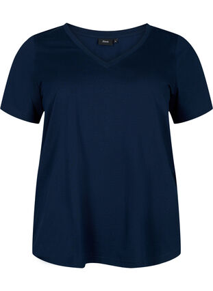 Short sleeve t-shirt with v-neckline, Navy Blazer, Packshot image number 0
