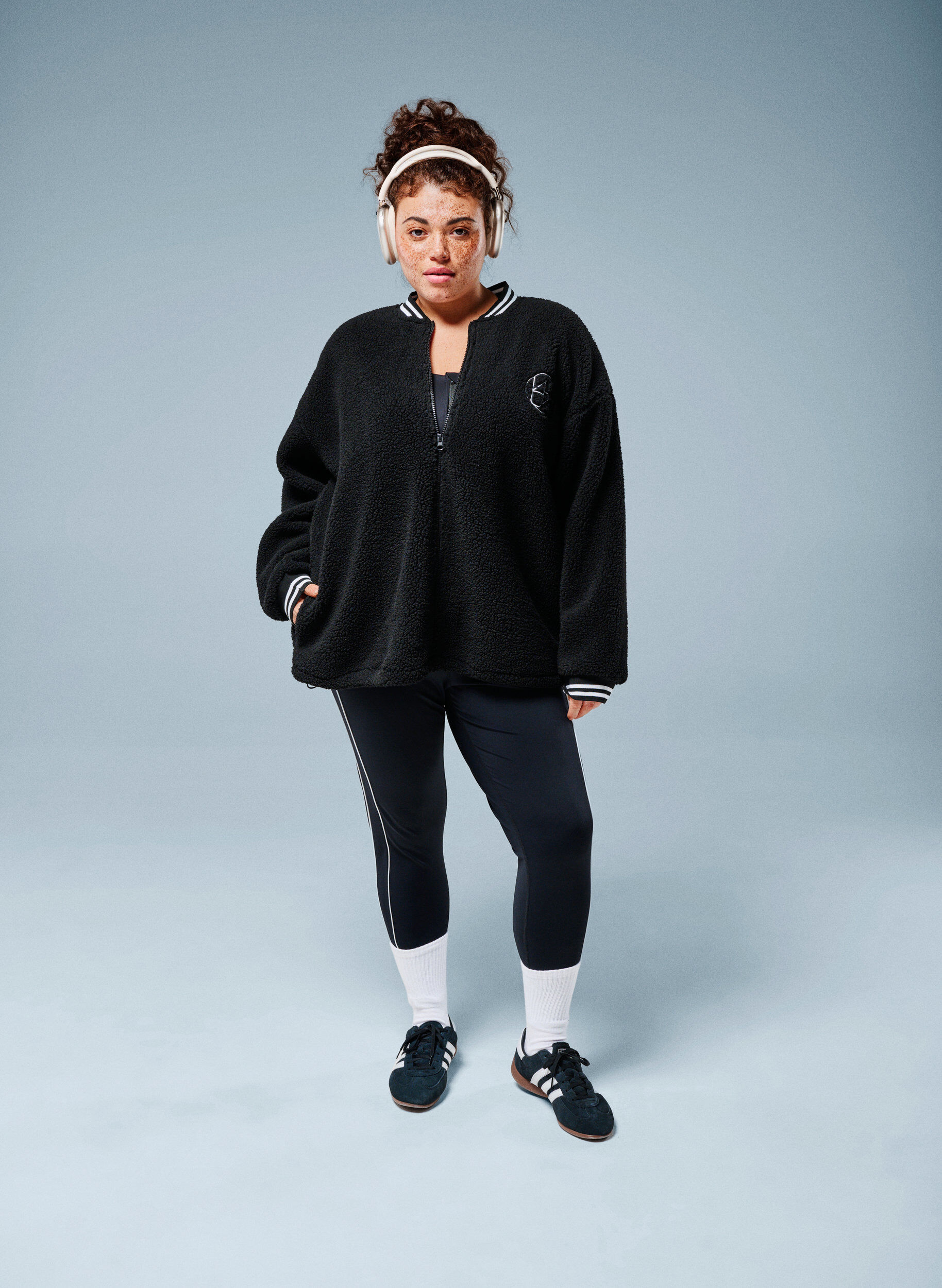 Zizzifashion Teddy fleece jacket with stripe details, Black, Image image number 0