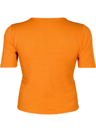 Tight-fitting V-neck blouse with mesh detail, Vibrant Orange, Packshot image number 1