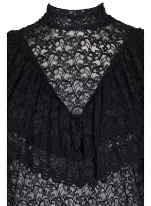 Lace top with ruffles and 2/4 sleeves, Black, Packshot image number 2