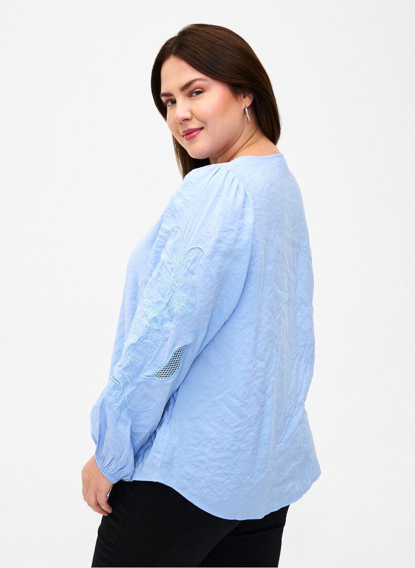 Blouse with TENCEL™ Modal with embroidery details, Serenity, Model image number 1