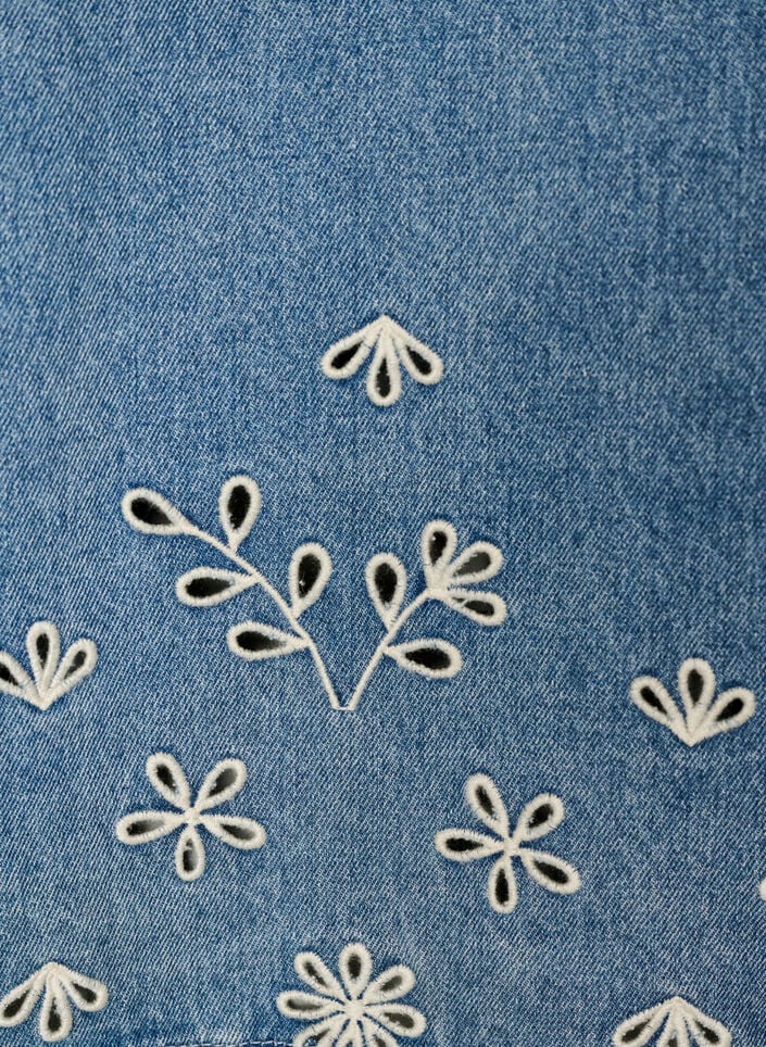 Short-sleeved denim blouse with broderie anglaise, Light Blue, Packshot image number 3