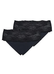 2-pack thong with wide lace edge, Black, Packshot