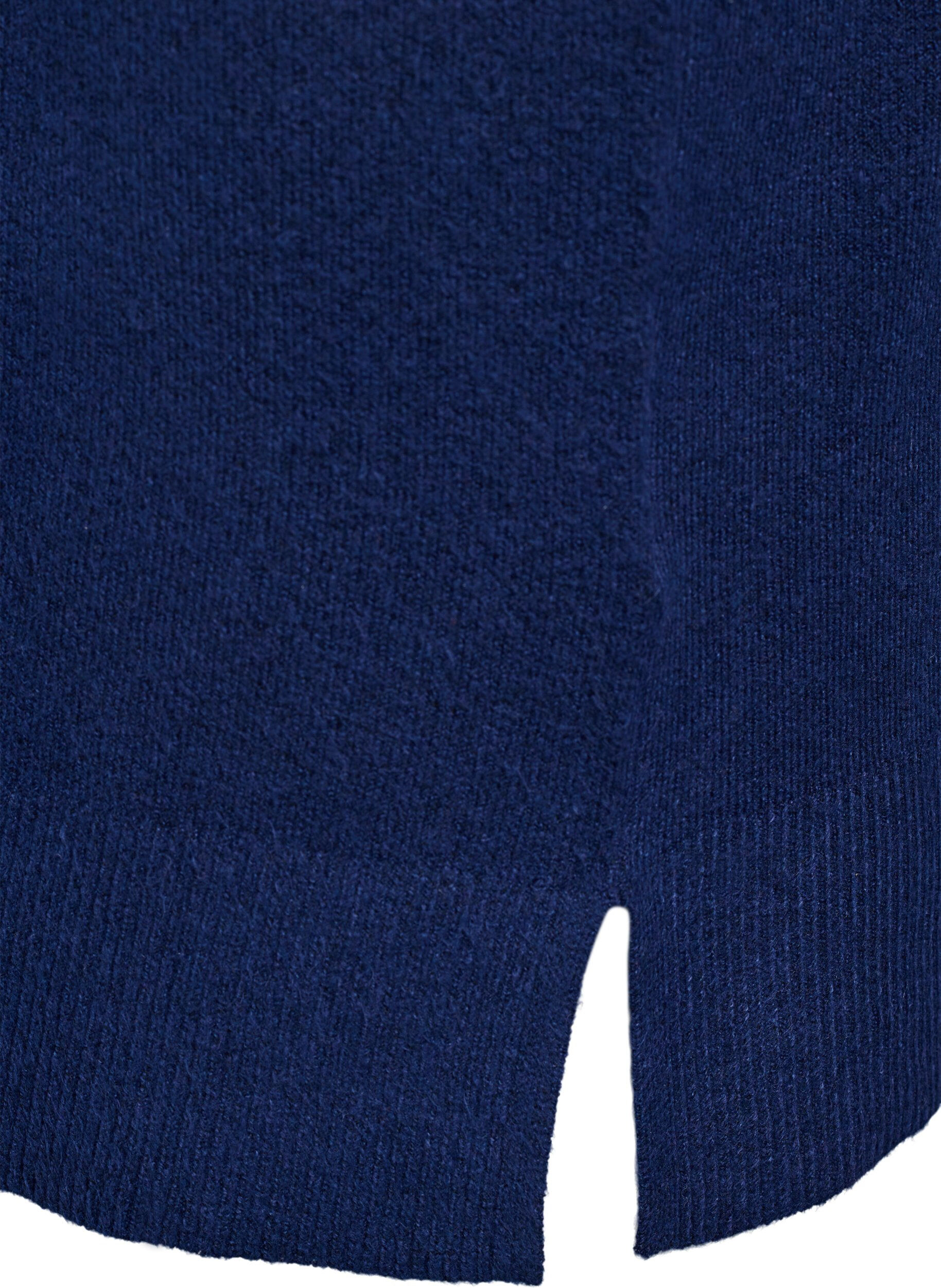 ZizzifashionShort knitted dress with wavy hem and slits, Blue, Packshot image number 3