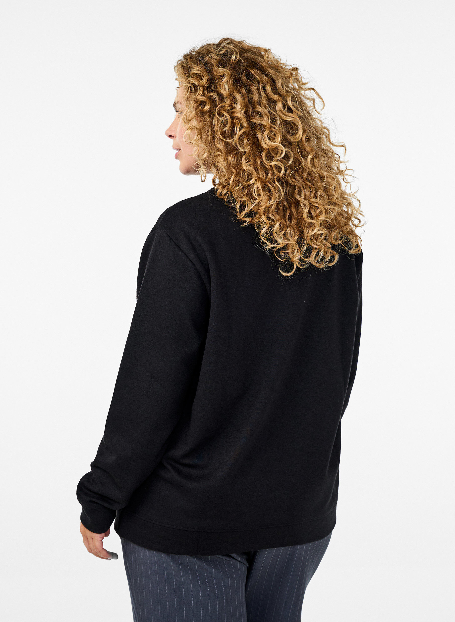 ZizzifashionSweatshirt with crew neck, Black, Model image number 2