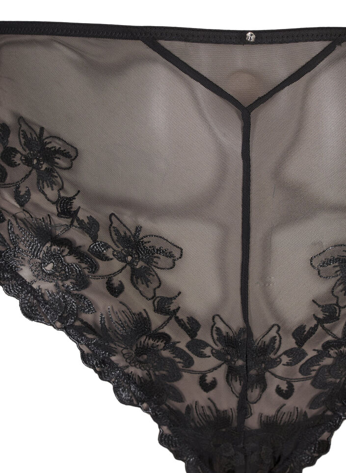 Mesh Brazilian panties with embroidery, Black, Packshot image number 2