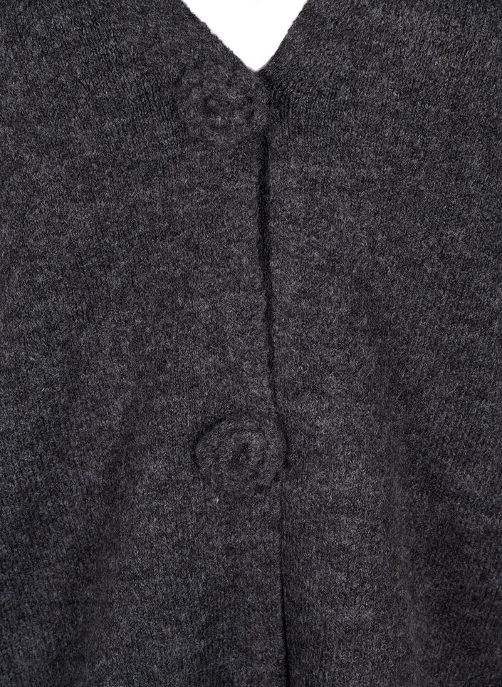 Short knitted cardigan with flower buttons, Dark Grey Melange, Packshot image number 2