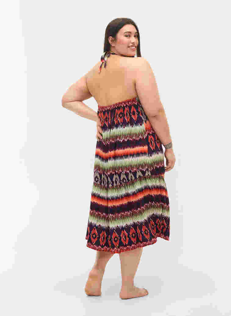 Long beach dress in viscose, Ethnic AOP, Model image number 1