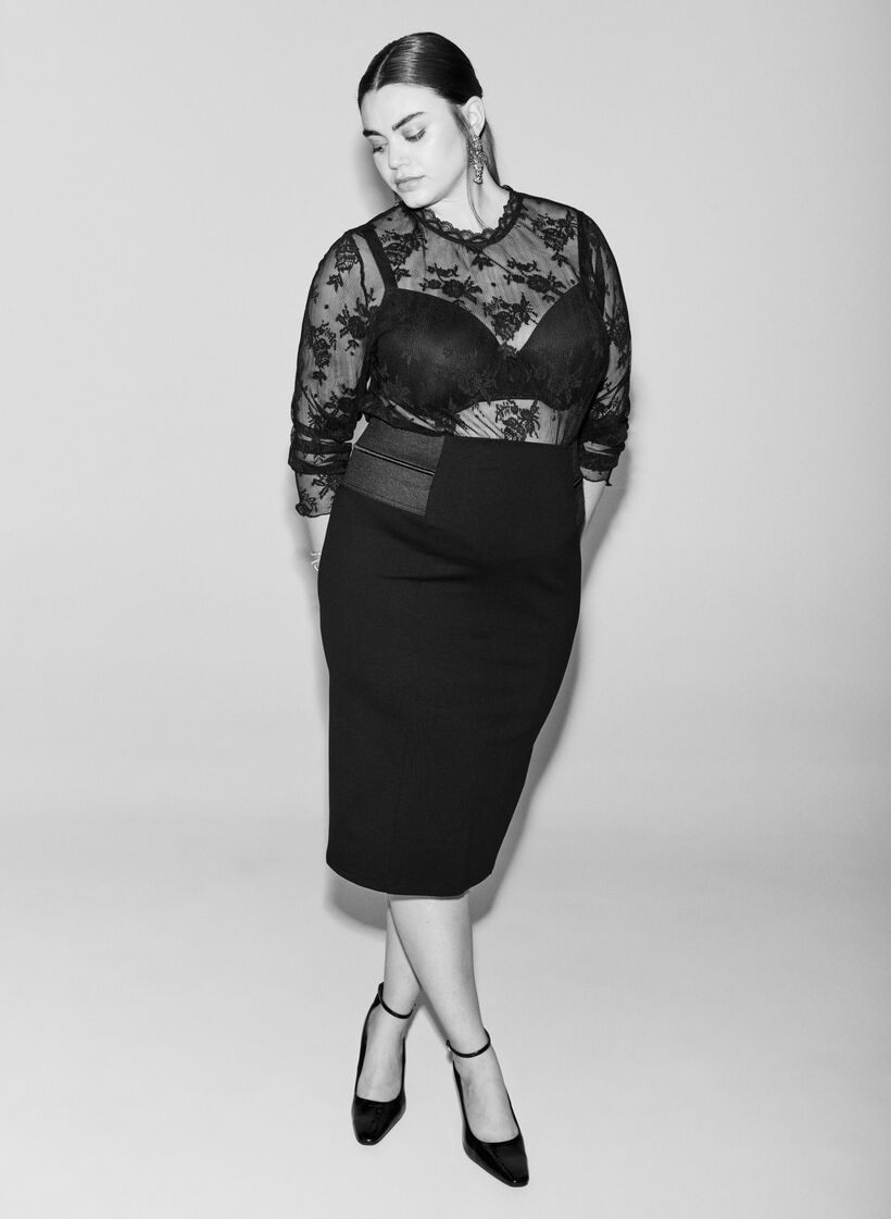Close-fitting skirt with elasticated waist, Black, Image image number 0