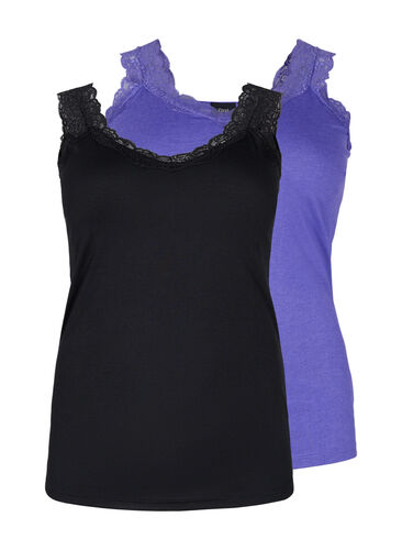 2-pack top with lace, Black/Purple Coral, Packshot image number 0