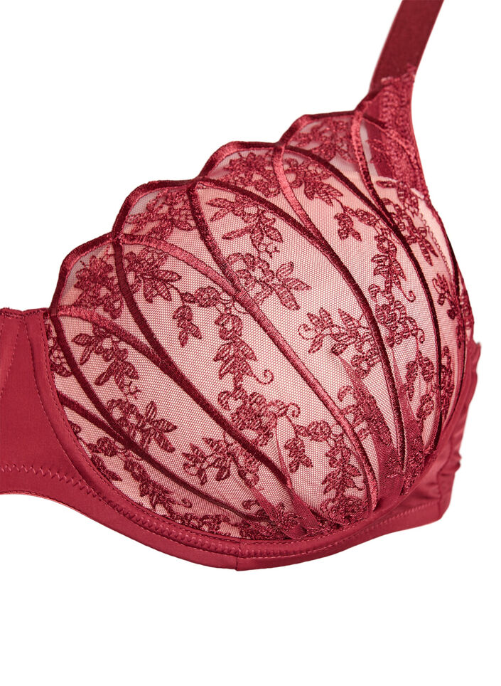 Bra with embroidered lace and moulded cups, Dark Bordeaux, Packshot image number 2