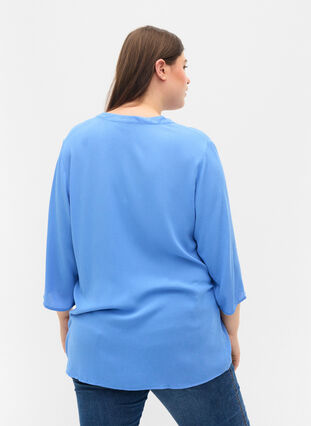 3/4 sleeve v-neck viscose blouse, Ultramarine, Model image number 1