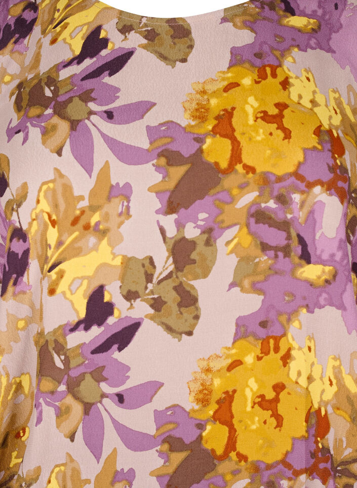 Smock blouse with floral print, Purple Flower, Packshot image number 2