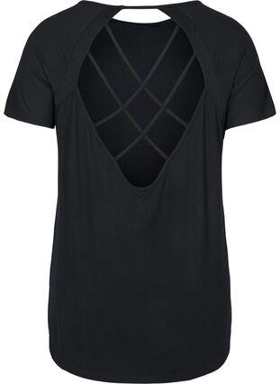 workout t-shirt in viscose with cut-out back, Black, Packshot image number 1