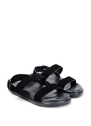 Wide fit sandal in suede, Black, Packshot image number 1