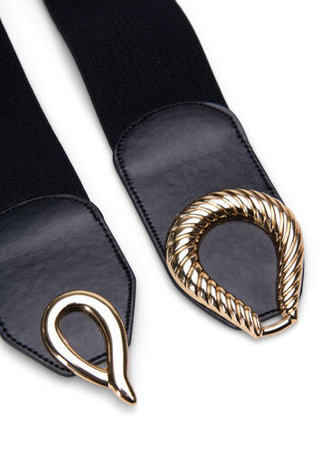 Stretchy waist belt with gold-colored buckle, Black, Packshot image number 1
