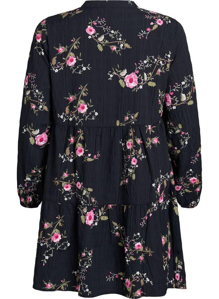 Floral print dress with tie fastening, Black, Packshot image number 1