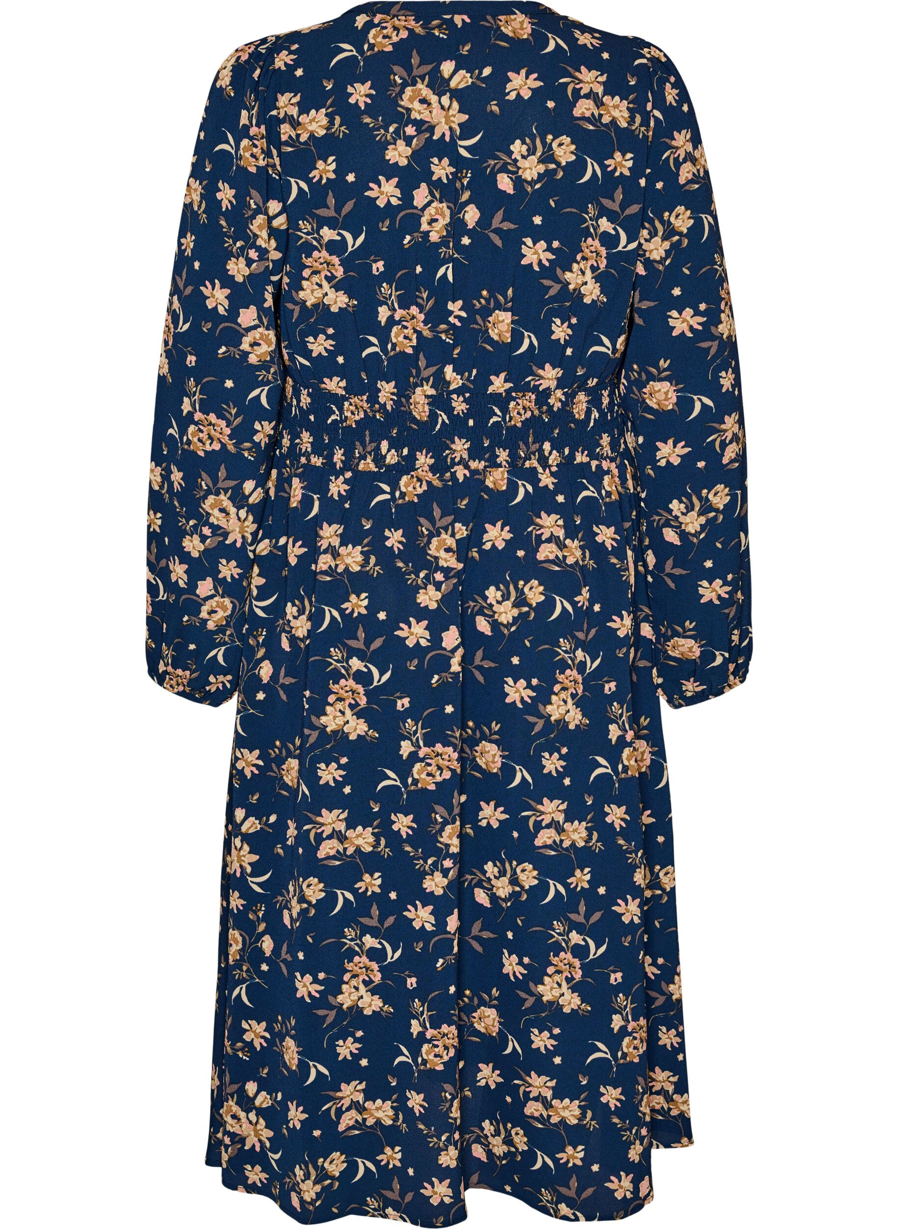 ZizzifashionMidi dress with smock and decorative buttons, Blue, Packshot image number 1