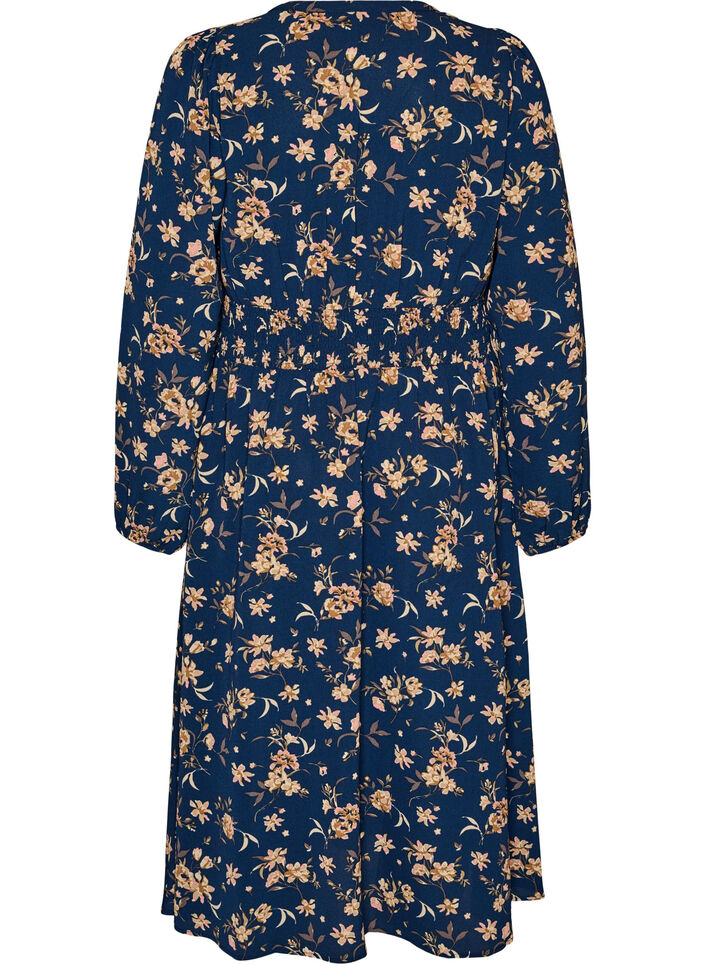 Midi dress with smock and decorative buttons, Blue, Packshot image number 1