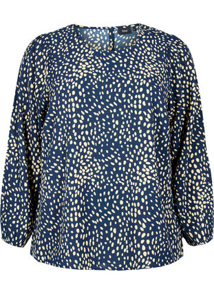 Blouse with puff sleeves, Navy B./Beige Dot, Packshot image number 0