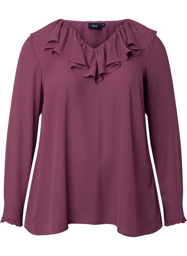Long sleeve ruffle blouse, Renaissance Rose, Packshot image number 0