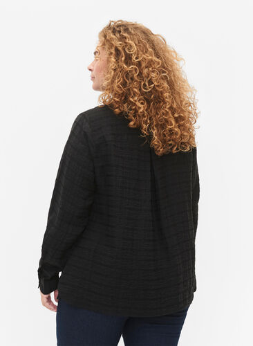 Shirt with structure and ruffle detail, Black, Model image number 1