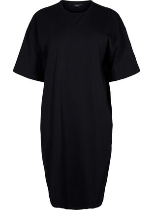 Short-sleeved cotton dress with slits, Black, Packshot image number 0