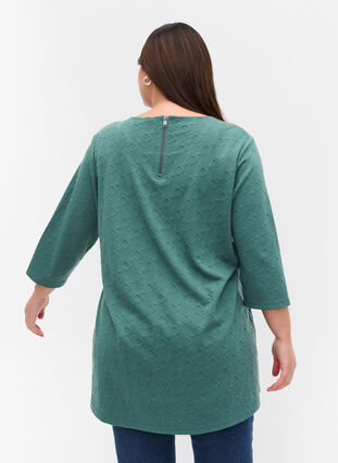 Long blouse with crew neck and 3/4 sleeves, Sagebrush Green, Model image number 1