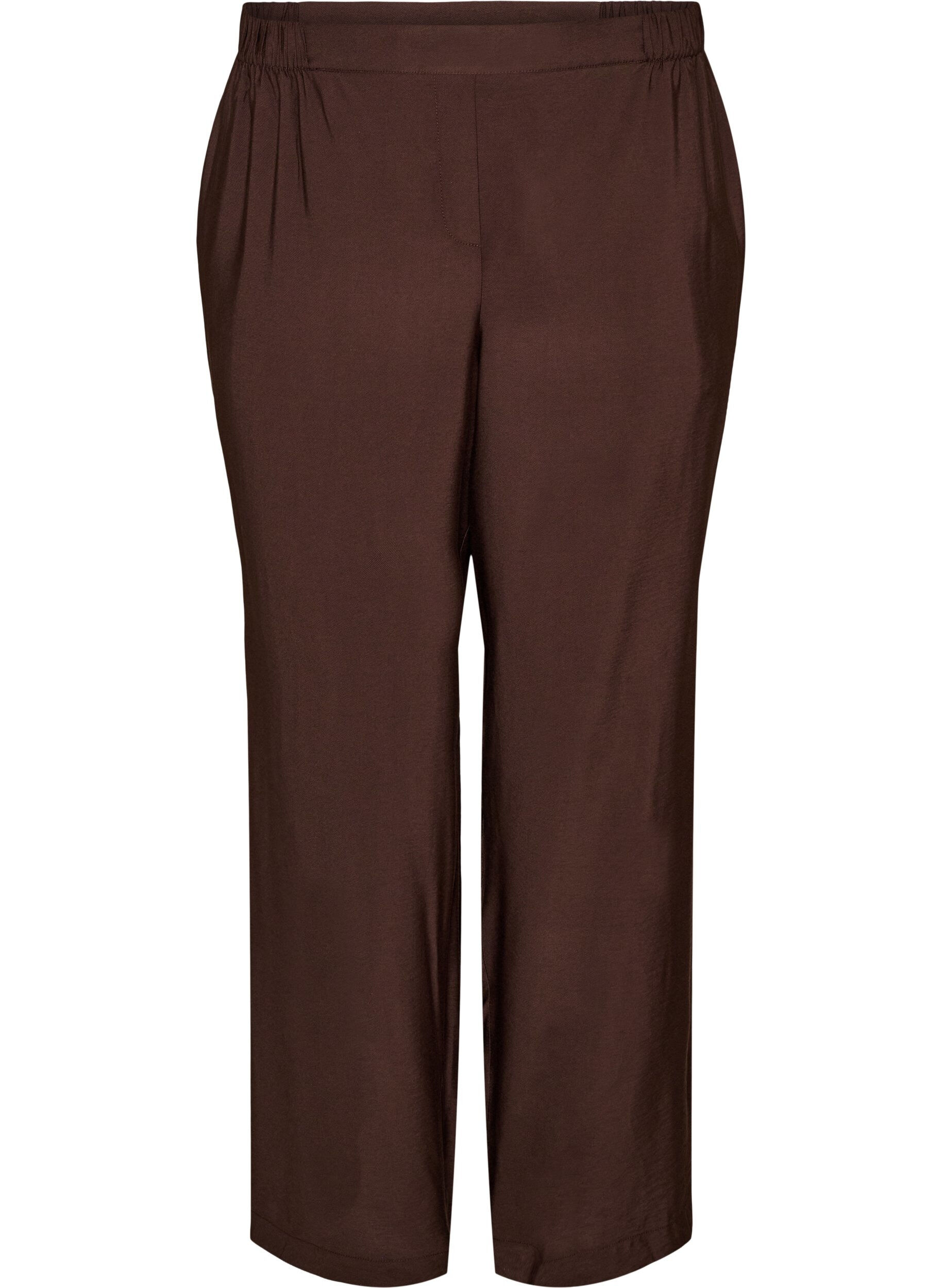 ZizzifashionViscose trousers with an elasticated waist and straight legs, Brown, Packshot image number 0