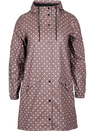 Hooded polka dot rain jacket, Iron W/White dot, Packshot image number 0