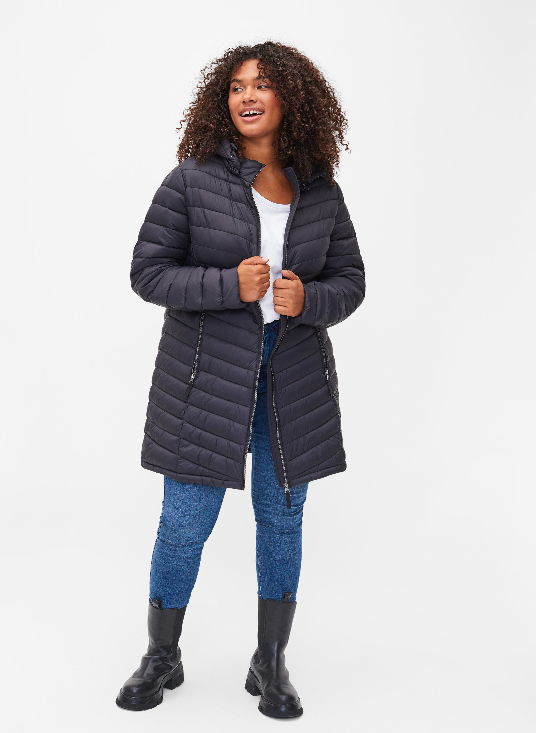 ZizzifashionLightweight jacket with pockets and detachable hood, Black, Model image number 1