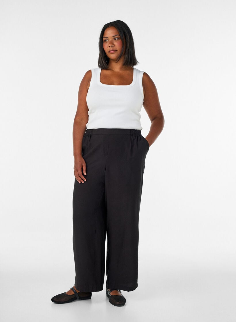 Viscose trousers with an elasticated waist and straight legs, Black, Model image number 0