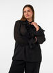 Viscose blouse with ruffles and long sleeves, Black, Model image number 0