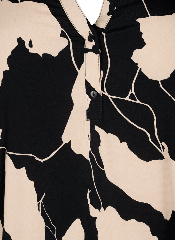 Printed viscose blouse with smock, Black AOP, Packshot image number 2