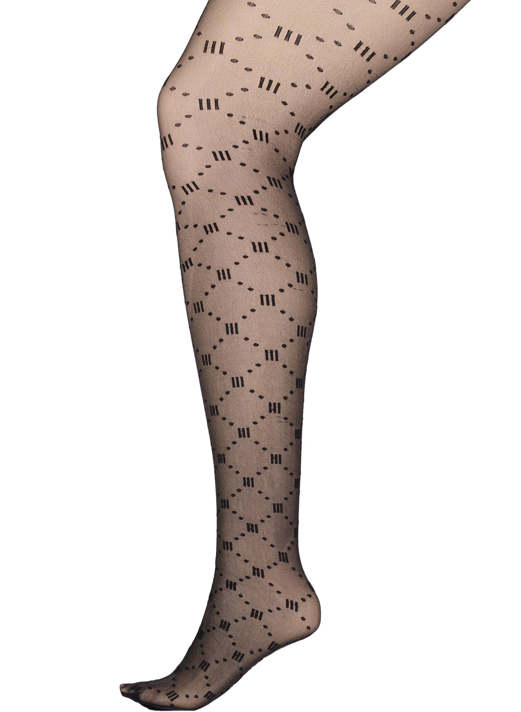 Zizzifashion Patterned tights in 20 denier, Black, Packshot image number 0