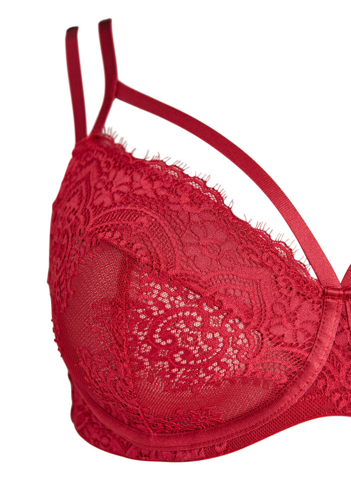 Full cover lace bra with strap details, Red, Packshot image number 2