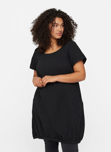 Short-sleeved cotton dress, Black, Model image number 0