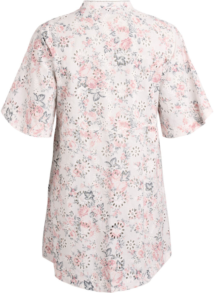 Cotton dress with floral print and broderie anglaise, Vanilla, Packshot image number 1