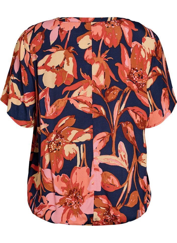 Viscose blouse with floral print and short sleeves, 9990, Packshot image number 1