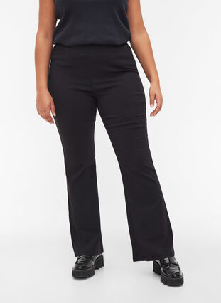Flared viscose blend trousers, Black, Model image number 2