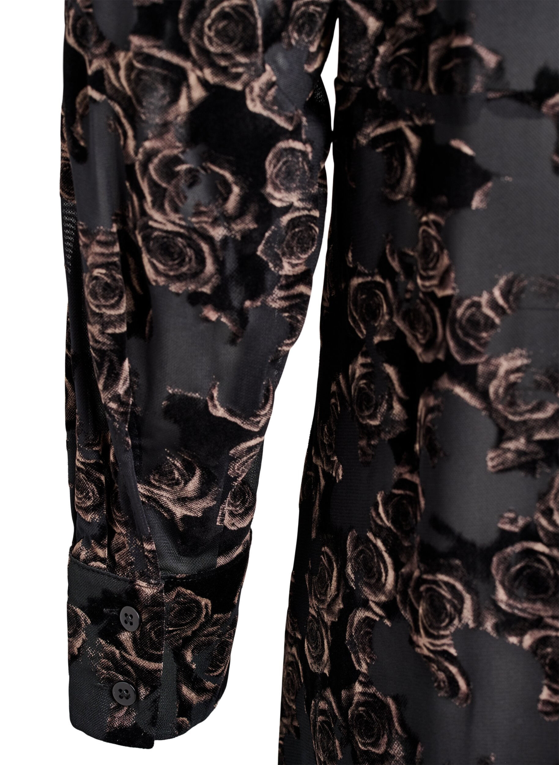 Zizzifashion Mesh midi dress with velour roses, Black, Packshot image number 3