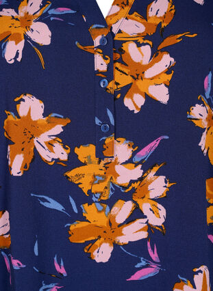 Floral blouse with 3/4 sleeves, Peacoat Flower AOP, Packshot image number 2