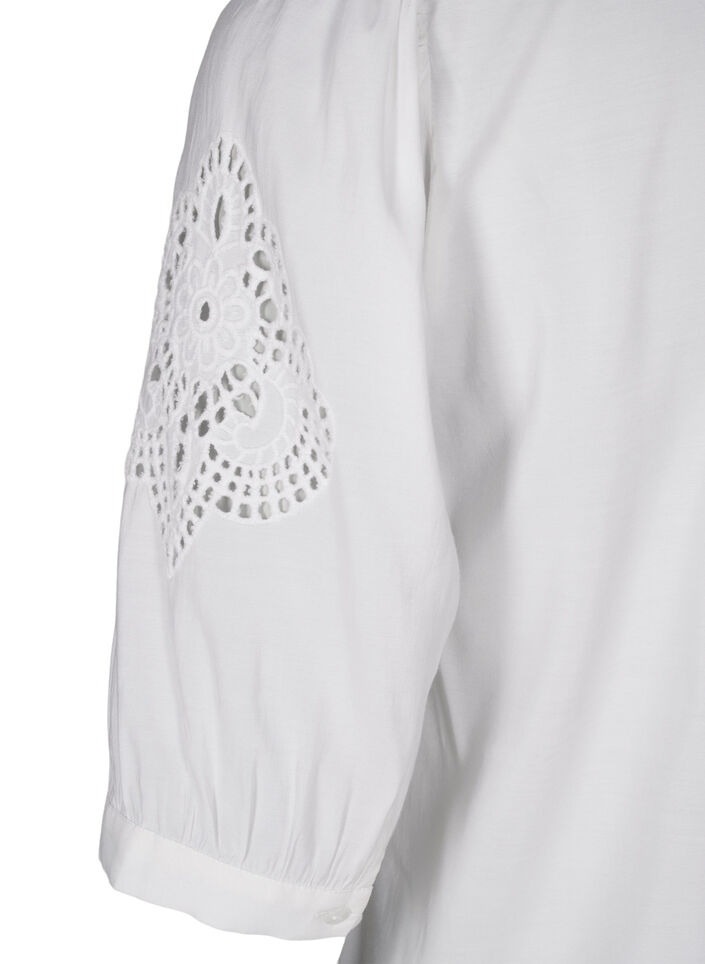Shirt blouse with ruffles and broderie anglaise, White, Packshot image number 3