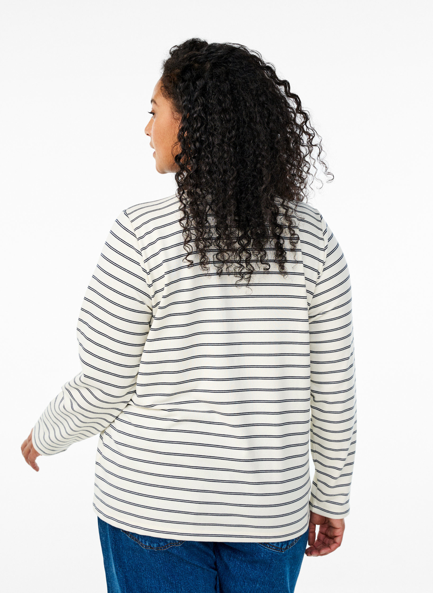 Zizzifashion Striped polo shirt with zipper, White, Model image number 2