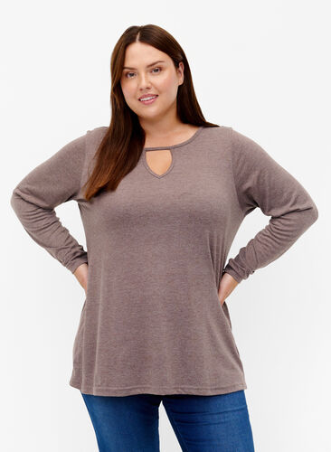 Melange blouse with long sleeves, Chestnut Mel. , Model image number 0
