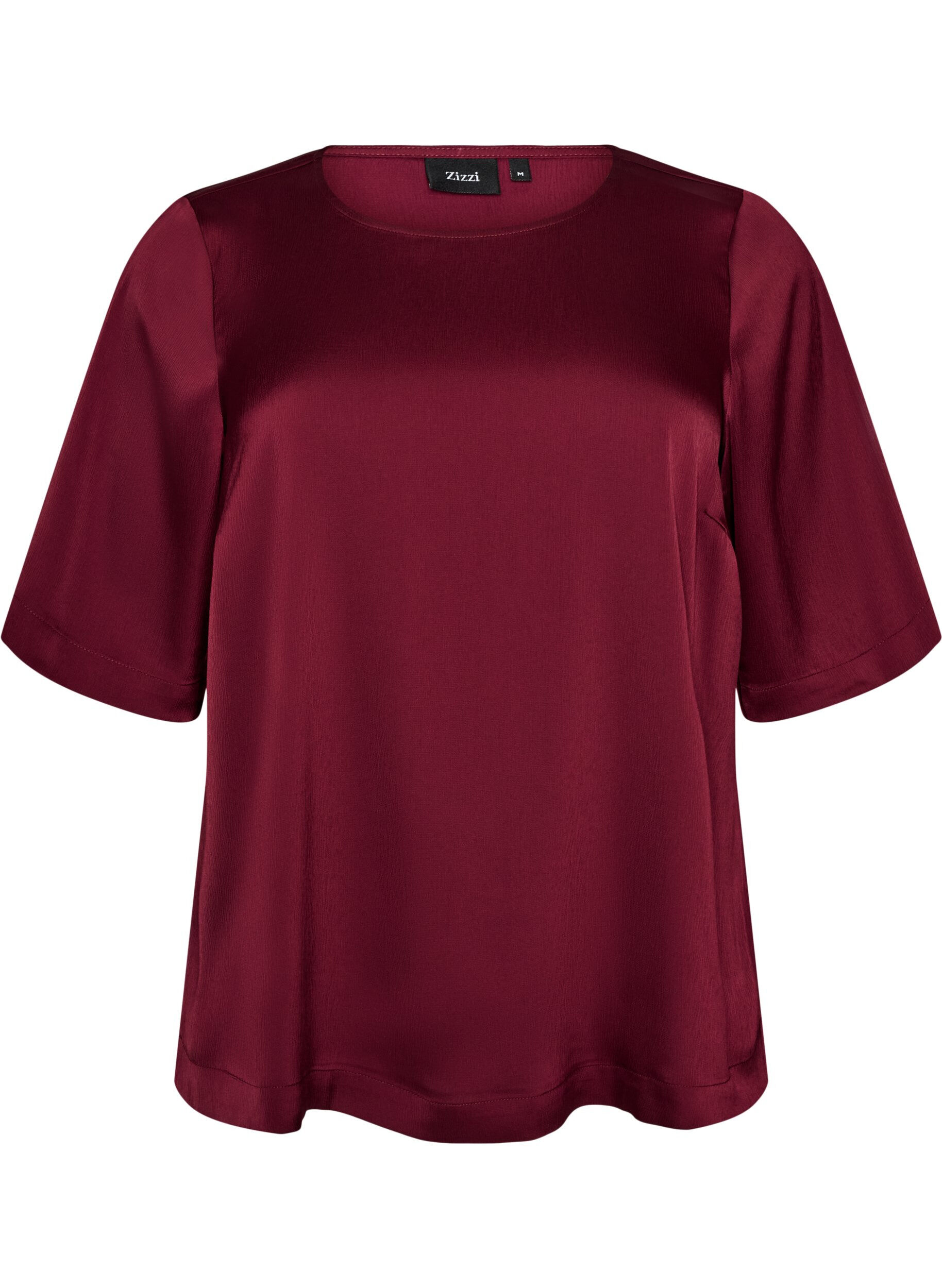 ZizzifashionSatin blouse with elbow-length sleeves, Red, Packshot image number 0